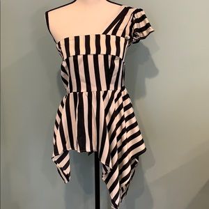 Black and Cream Striped One Shoulder Top